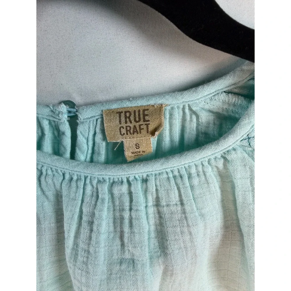 True Craft Girls Aqua Teal Ombre Cotton Gauze Blouse Top Size S‎ Small